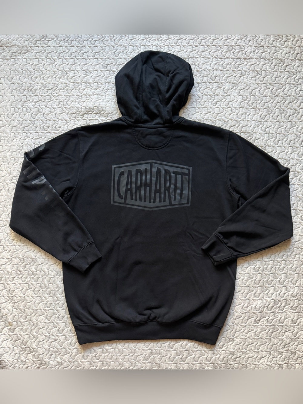 Carhartt Rain Defender 107030 Men’s Medium Black Loose Fit Logo Hoodie - Picture 8 of 14